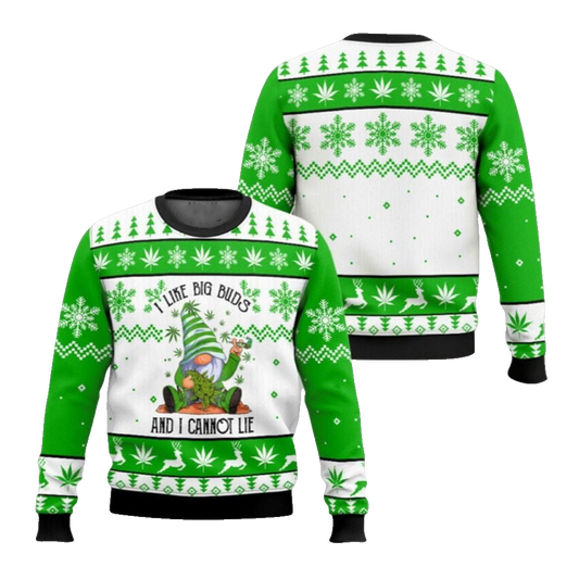 2026 Christmas Gnome I Like Big Buds And I Cannot Lie Ugly Christmas Sweater - Moonbestprint