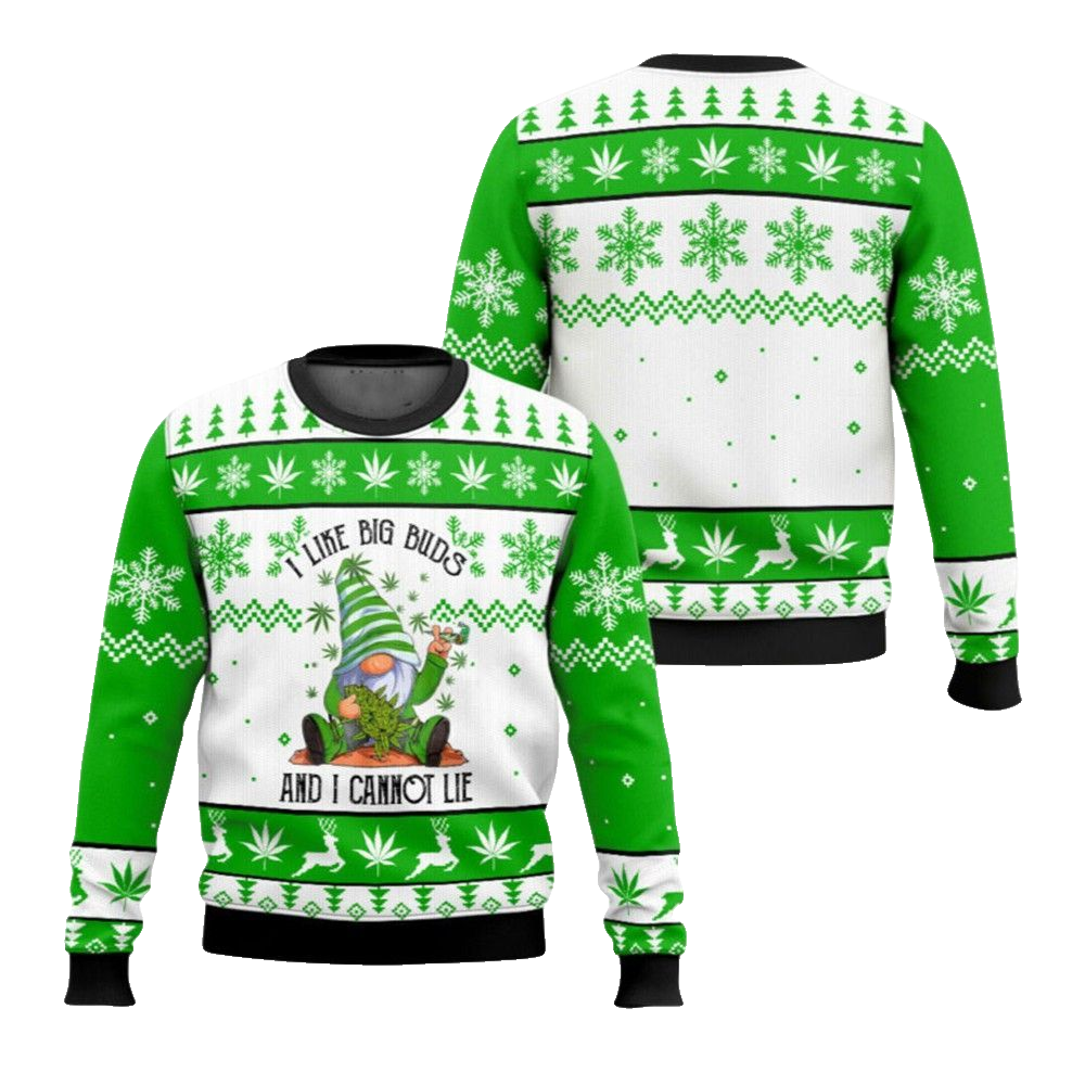 2026 Christmas Gnome I Like Big Buds And I Cannot Lie Ugly Christmas Sweater - Moonbestprint