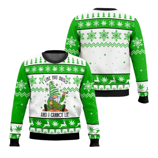 2026 Christmas Gnome I Like Big Buds And I Cannot Lie Ugly Christmas Sweater - Moonbestprint