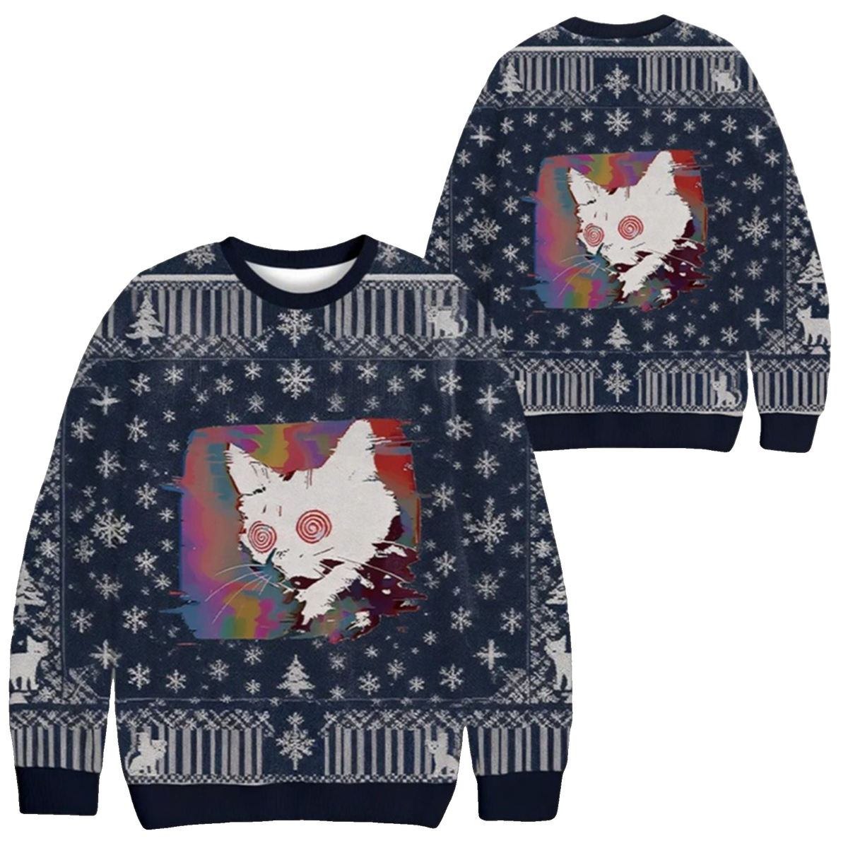 2026 Christmas Glitch Cat Ugly Sweater - Moonbestprint