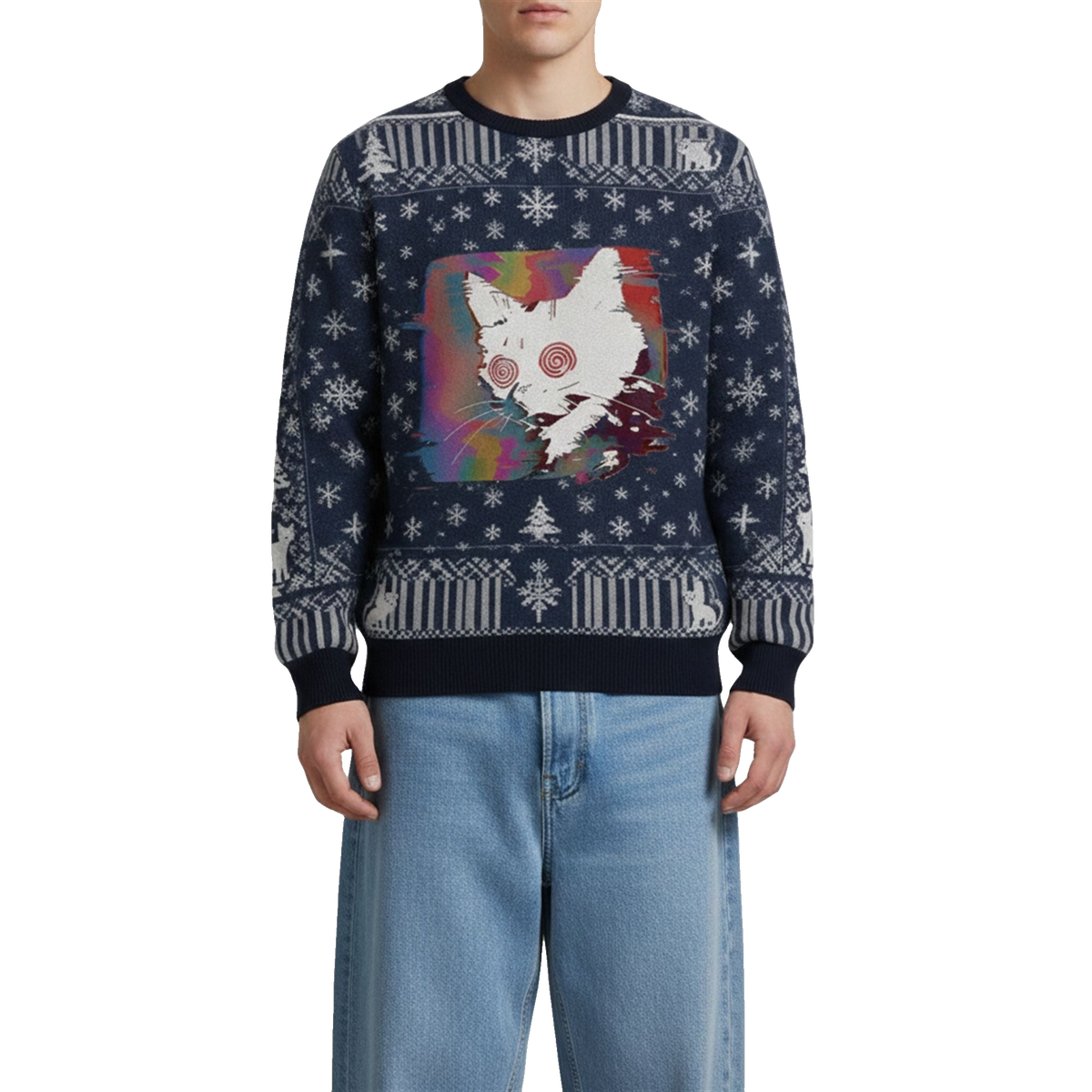 2026 Christmas Glitch Cat Ugly Sweater - Moonbestprint