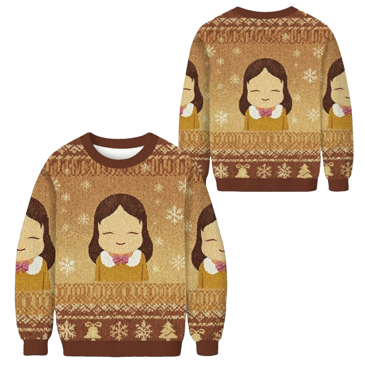 2026 Christmas Girl Eyes Closed Ugly Sweater - Moonbestprint