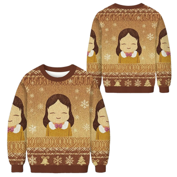 2026 Christmas Girl Eyes Closed Ugly Sweater - Moonbestprint