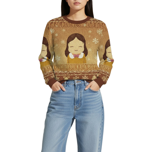 2026 Christmas Girl Eyes Closed Ugly Sweater - Moonbestprint