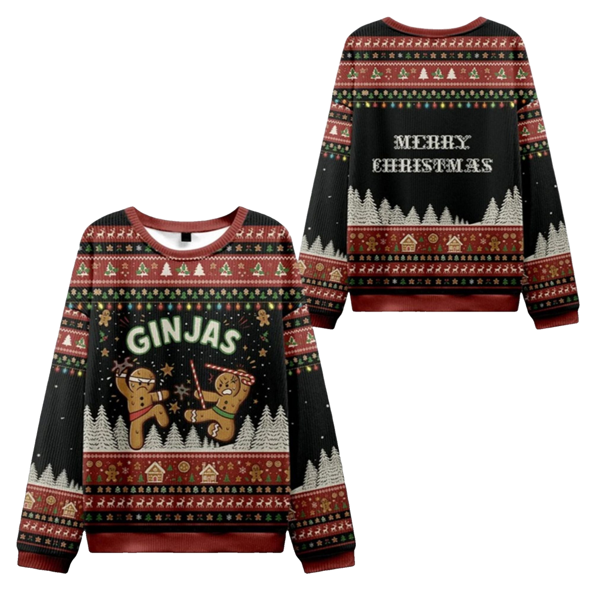 2026 Christmas Gingerbread Ninjas In Battle Ugly Sweater - Moonbestprint
