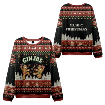 2026 Christmas Gingerbread Ninjas In Battle Ugly Sweater - Moonbestprint