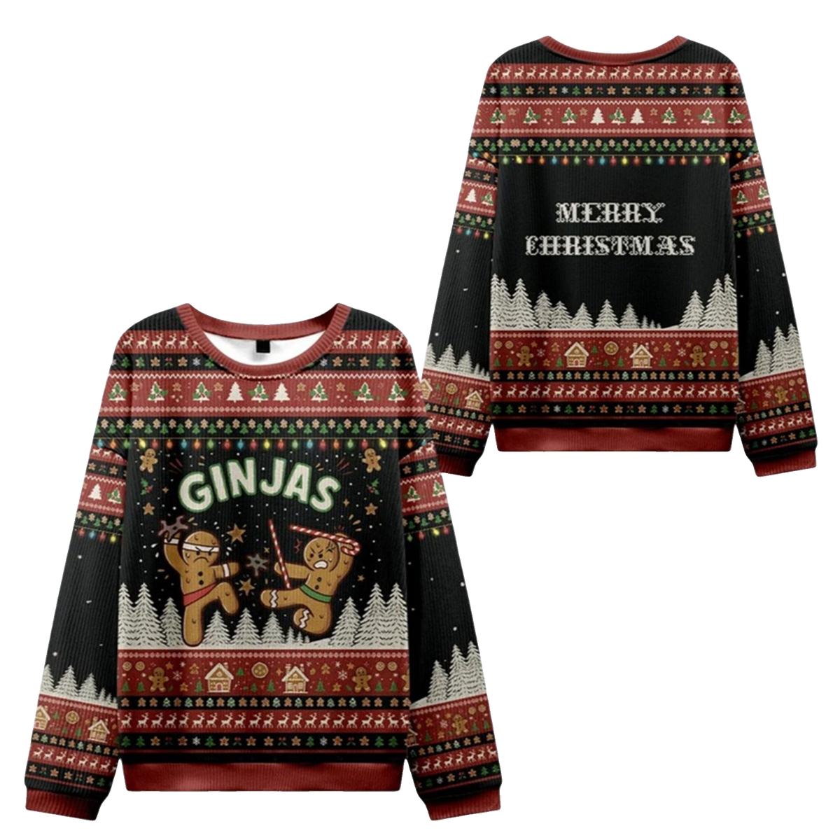 2026 Christmas Gingerbread Ninjas In Battle Ugly Sweater - Moonbestprint