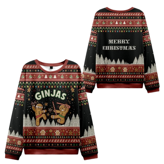 2026 Christmas Gingerbread Ninjas In Battle Ugly Sweater - Moonbestprint