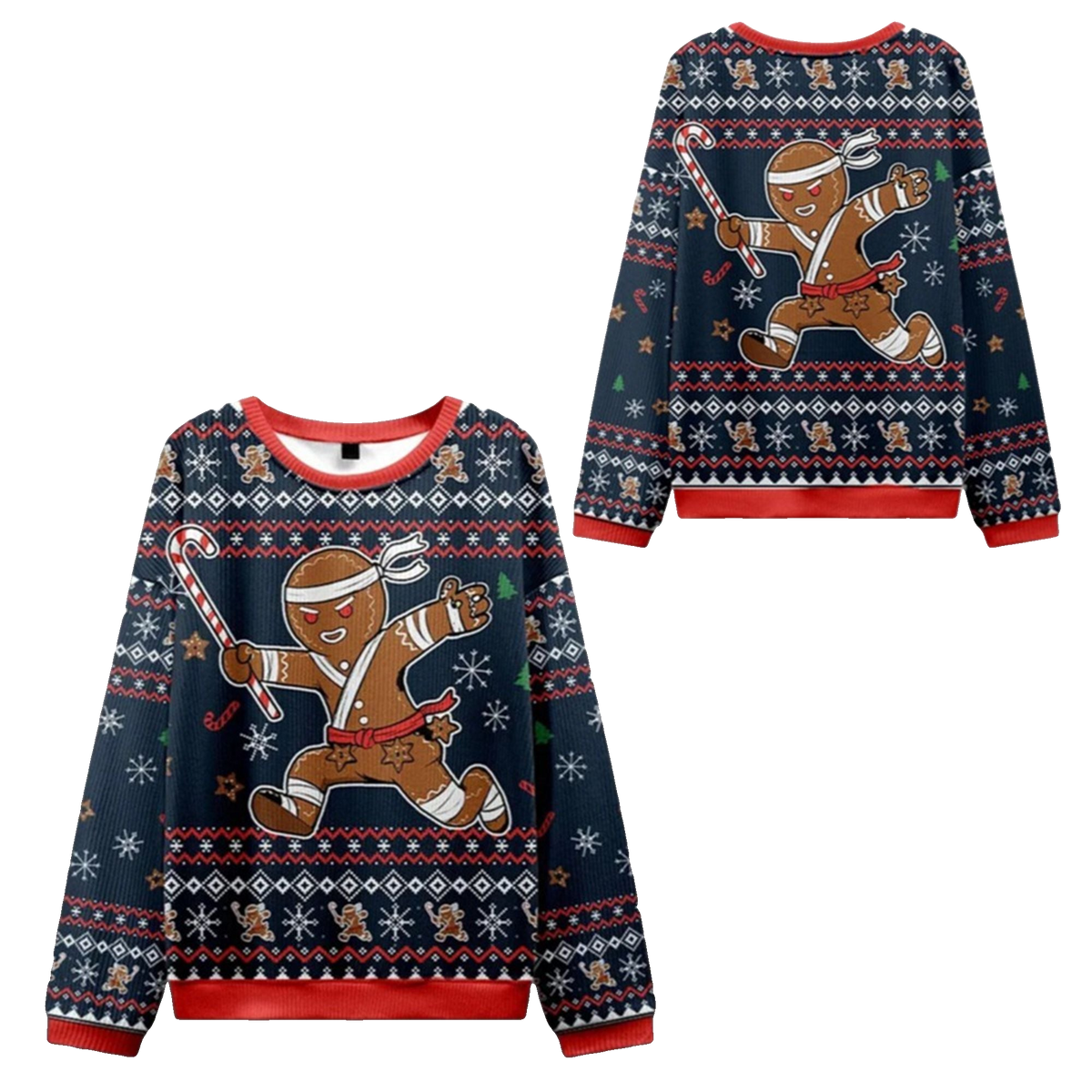 2026 Christmas Gingerbread Man Japanese Samurai Ugly Sweater - Moonbestprint