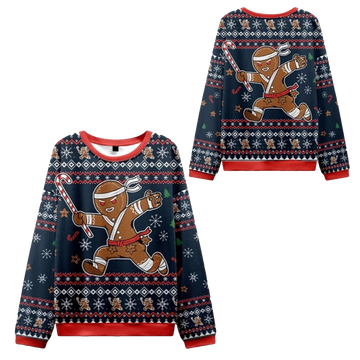 2026 Christmas Gingerbread Man Japanese Samurai Ugly Sweater - Moonbestprint