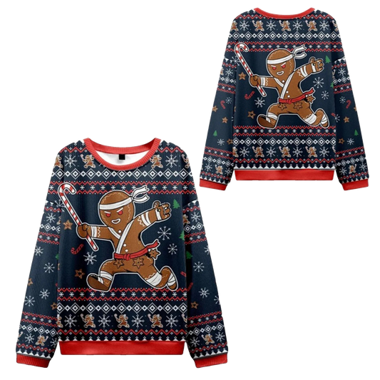 2026 Christmas Gingerbread Man Japanese Samurai Ugly Sweater - Moonbestprint