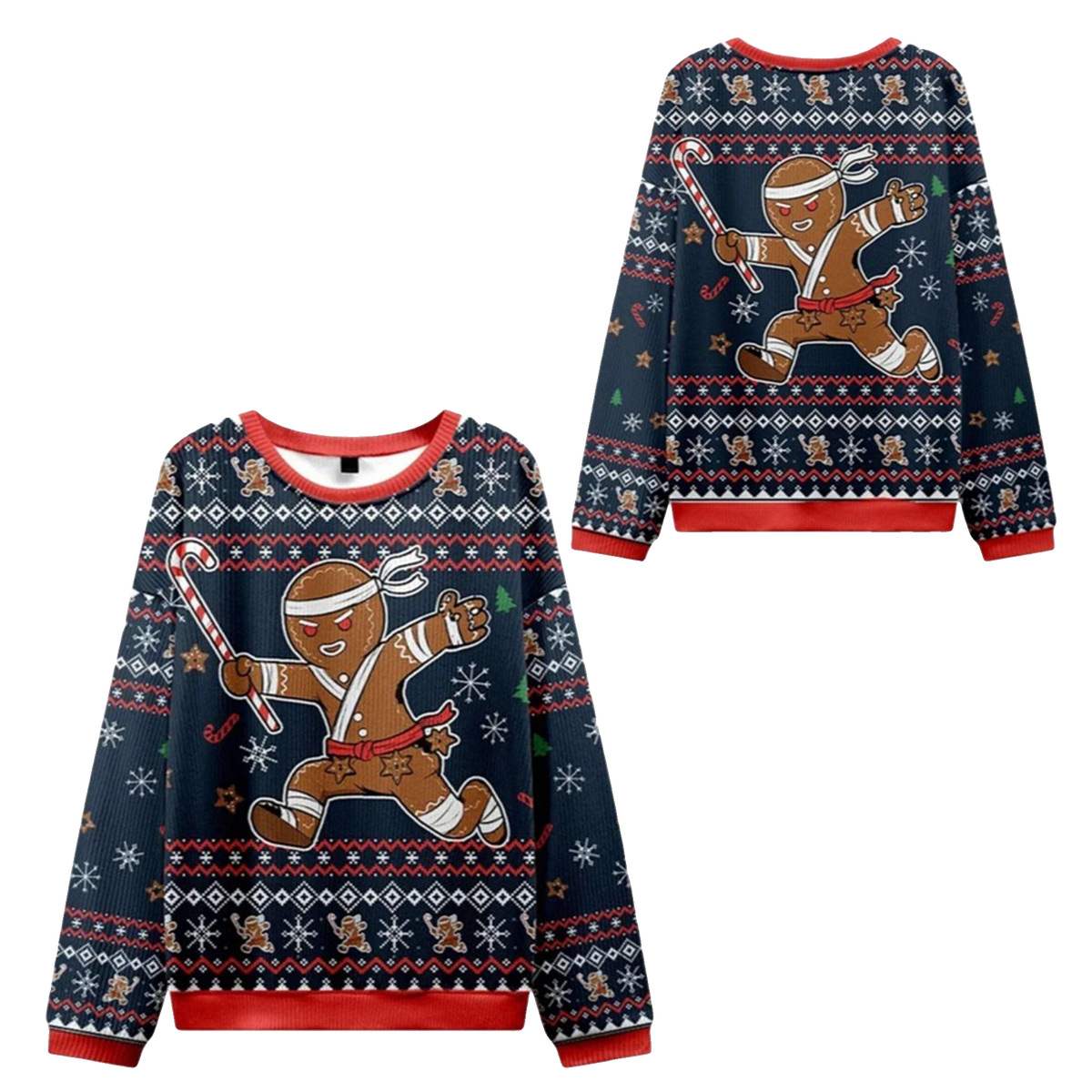 2026 Christmas Gingerbread Man Japanese Samurai Ugly Sweater - Moonbestprint