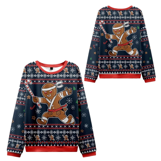 2026 Christmas Gingerbread Man Japanese Samurai Ugly Sweater - Moonbestprint