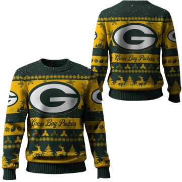 2025 Christmas GB Packers Festive Reindeer Tree Ugly Sweater – Moonbestprint