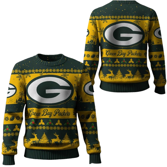2026 Christmas GB Packers Festive Reindeer Tree Ugly Sweater - Moonbestprint