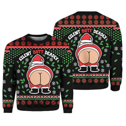 2026 Christmas Funny Silent Butt Deadly Santa Ugly Sweater - Moonbestprint