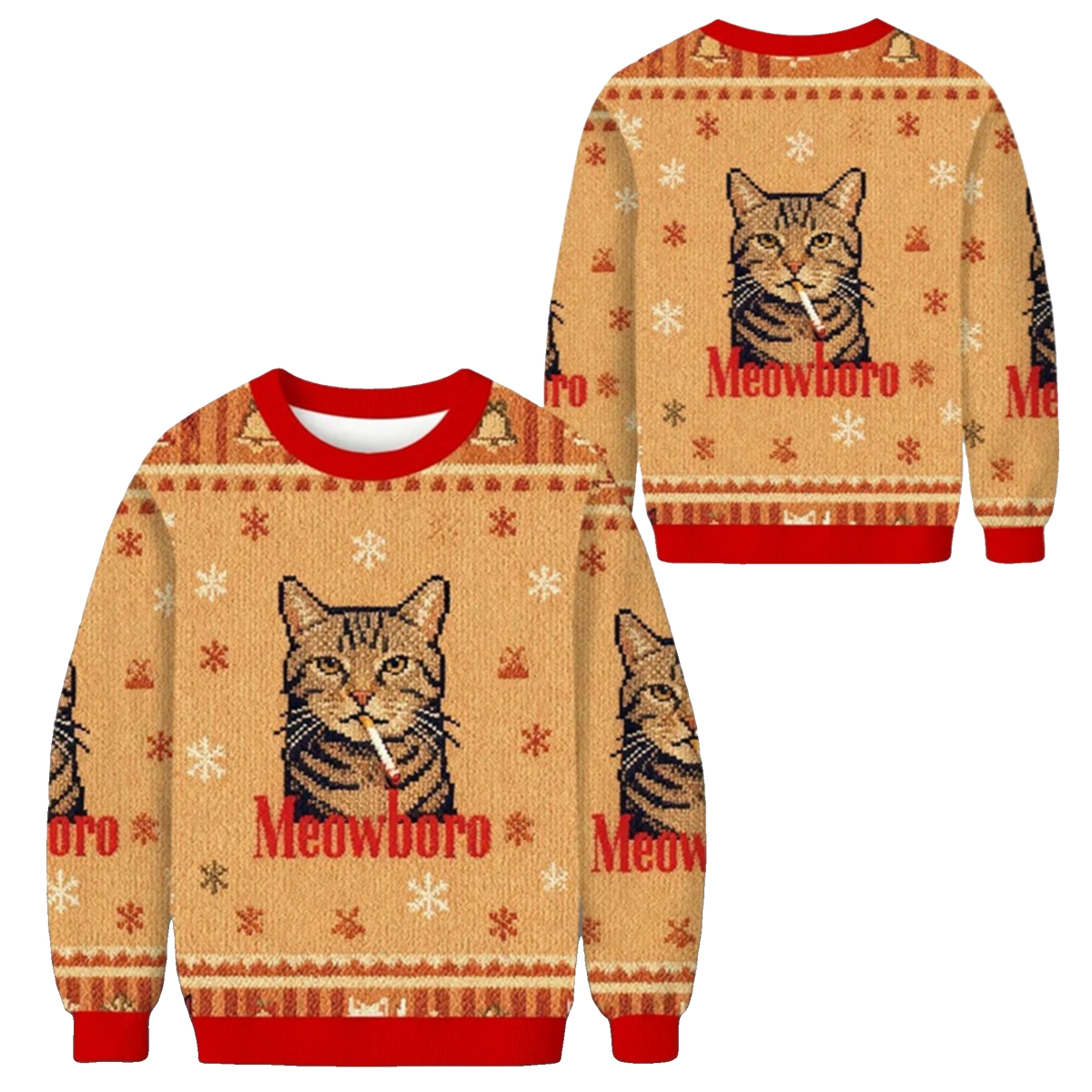 2026 Christmas Funny Realistic Meowboro Cigarette Ugly Sweater - Moonbestprint