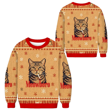 2026 Christmas Funny Realistic Meowboro Cigarette Ugly Sweater - Moonbestprint