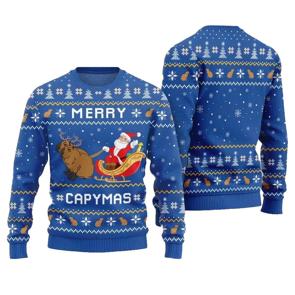 2026 Christmas Funny Merry Capybara Ugly Christmas Sweater - Moonbestprint