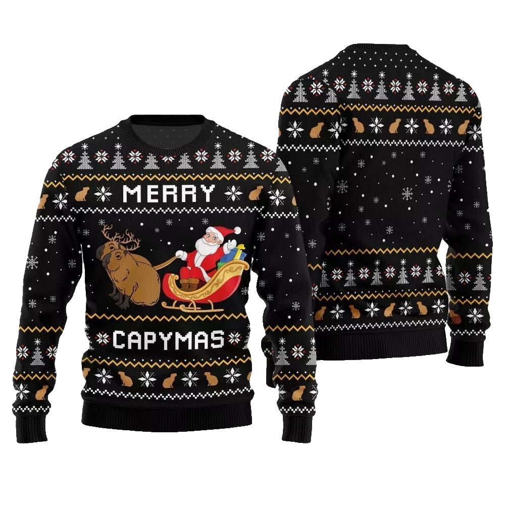 2026 Christmas Funny Merry Capybara Ugly Christmas Sweater - Moonbestprint