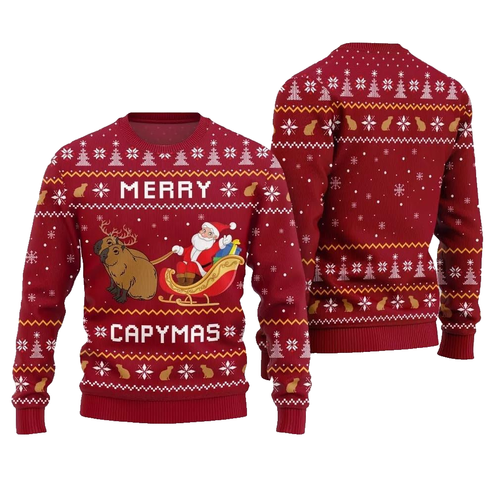 2026 Christmas Funny Merry Capybara Ugly Christmas Sweater - Moonbestprint