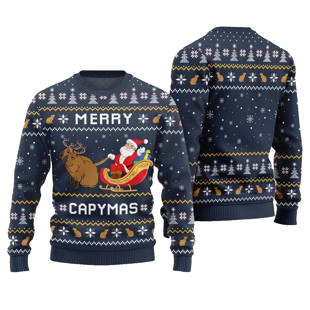 2026 Christmas Funny Merry Capybara Ugly Christmas Sweater - Moonbestprint