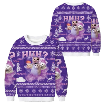 2026 Christmas Funny Meme Huh Cat Ugly Sweater - Moonbestprint