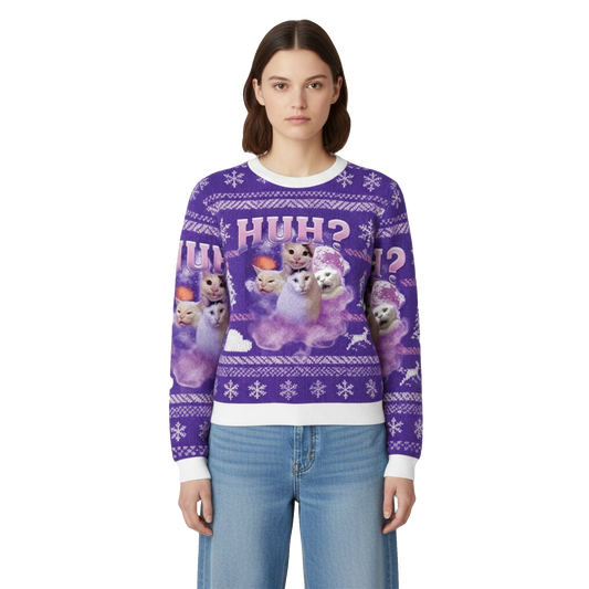 2026 Christmas Funny Meme Huh Cat Ugly Sweater - Moonbestprint
