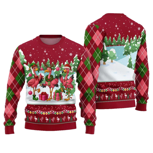 2026 Christmas Funny Flamingo Ugly Christmas Sweater - Moonbestprint