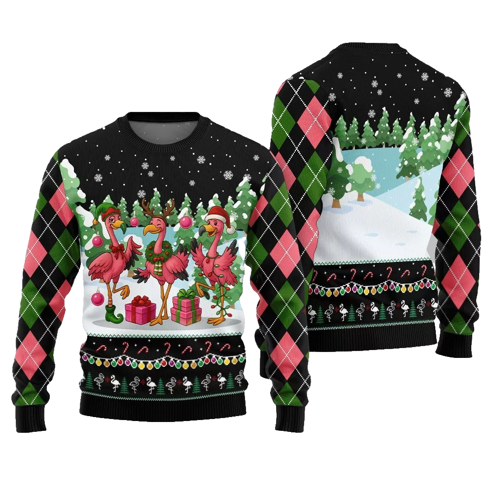 2026 Christmas Funny Flamingo Ugly Christmas Sweater - Moonbestprint