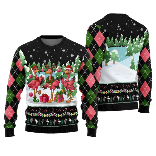 2026 Christmas Funny Flamingo Ugly Christmas Sweater - Moonbestprint