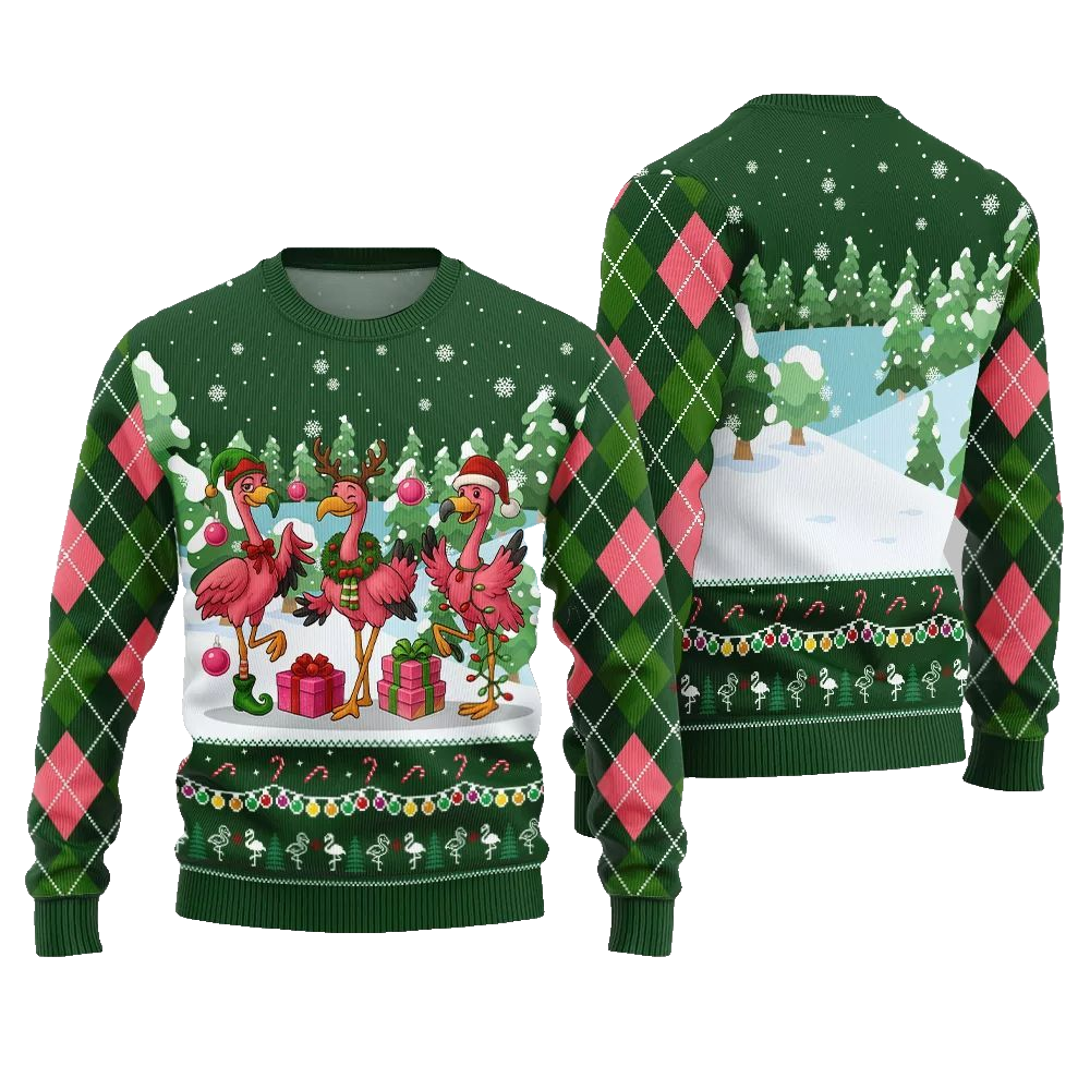 2026 Christmas Funny Flamingo Ugly Christmas Sweater - Moonbestprint