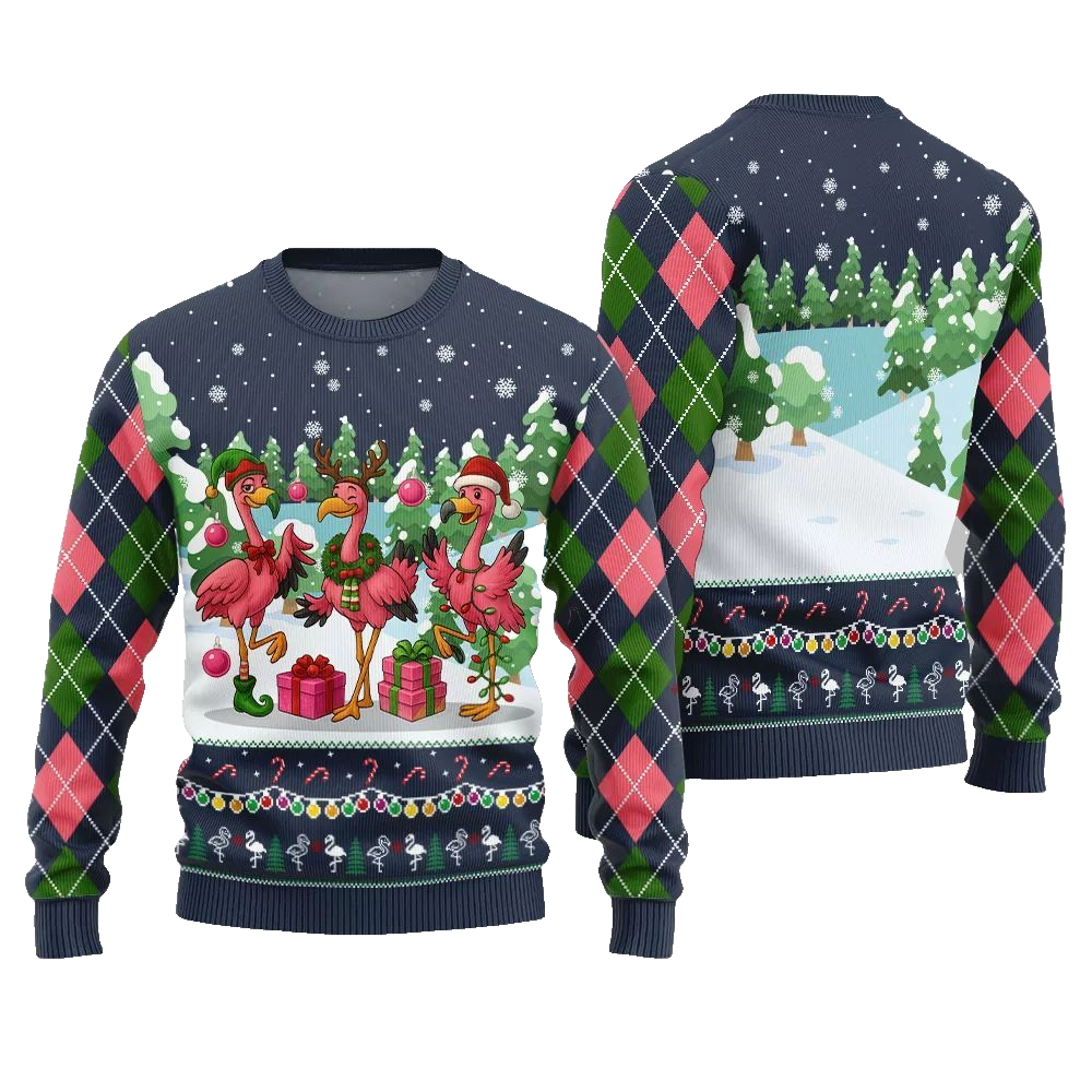 2026 Christmas Funny Flamingo Ugly Christmas Sweater - Moonbestprint