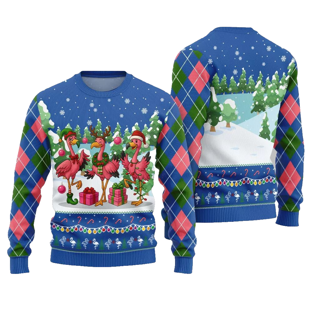 2026 Christmas Funny Flamingo Ugly Christmas Sweater - Moonbestprint
