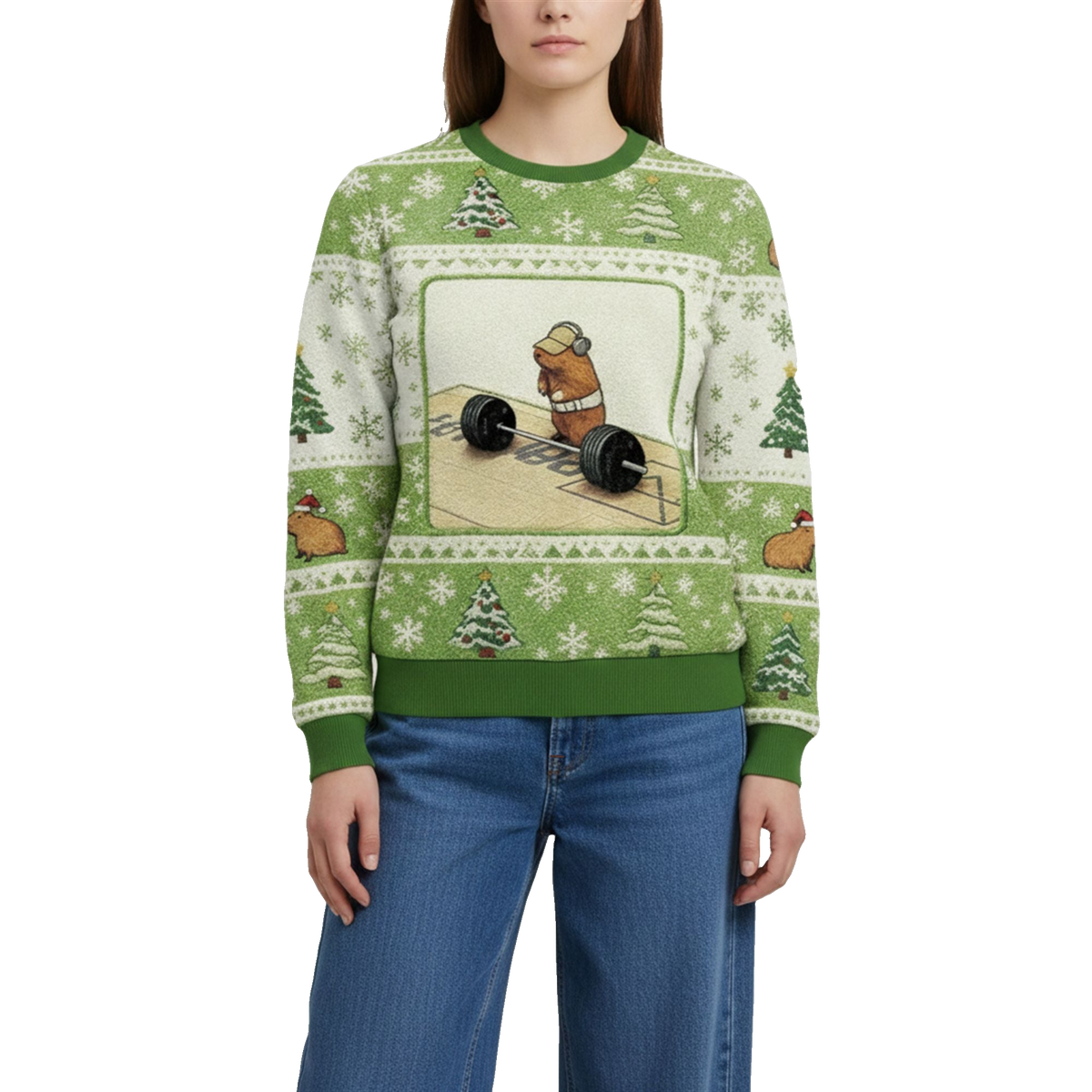 2026 Christmas Funny Cute Rat Weightlifting Meme Ugly Sweater - Moonbestprint