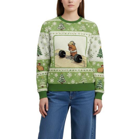 2026 Christmas Funny Cute Rat Weightlifting Meme Ugly Sweater - Moonbestprint