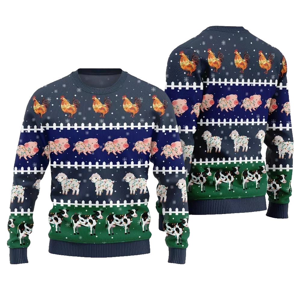 2026 Christmas Funny Farming Animals Ugly Christmas Sweater - Moonbestprint