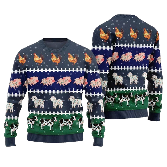 2026 Christmas Funny Farming Animals Ugly Christmas Sweater - Moonbestprint