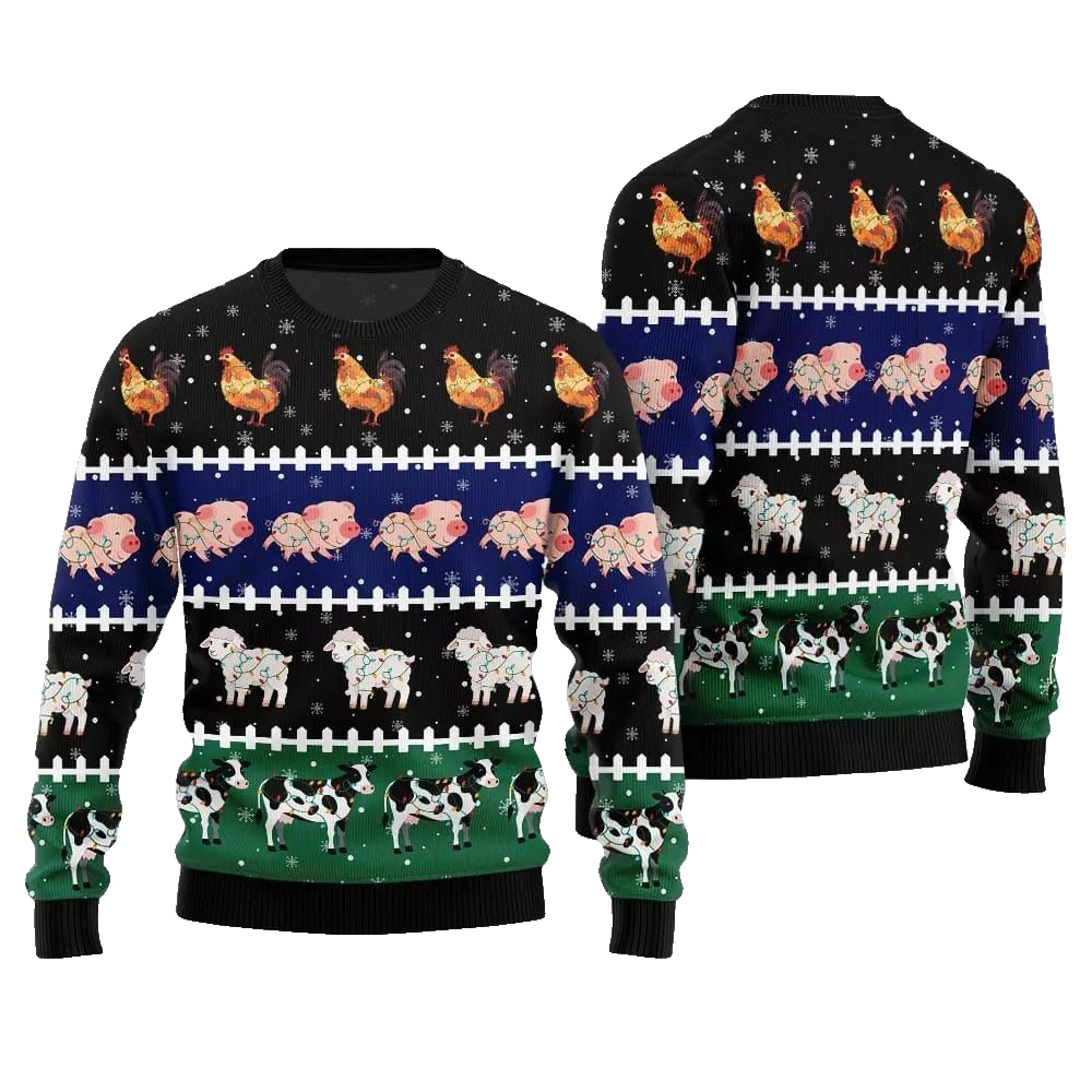 2026 Christmas Funny Farming Animals Ugly Christmas Sweater - Moonbestprint