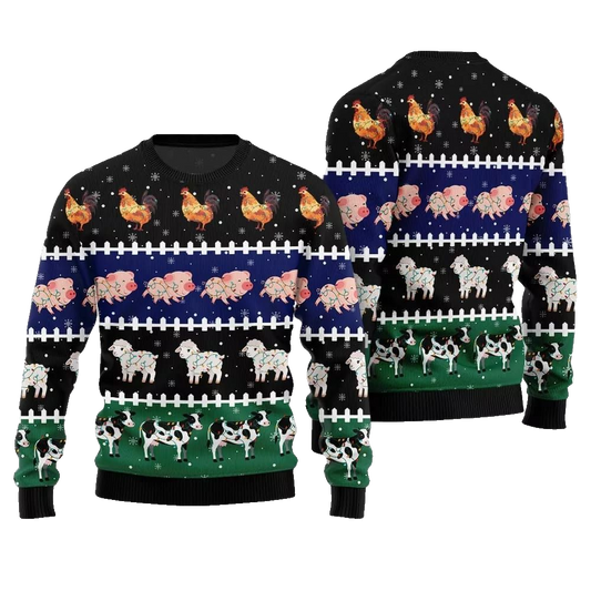 2026 Christmas Funny Farming Animals Ugly Christmas Sweater - Moonbestprint