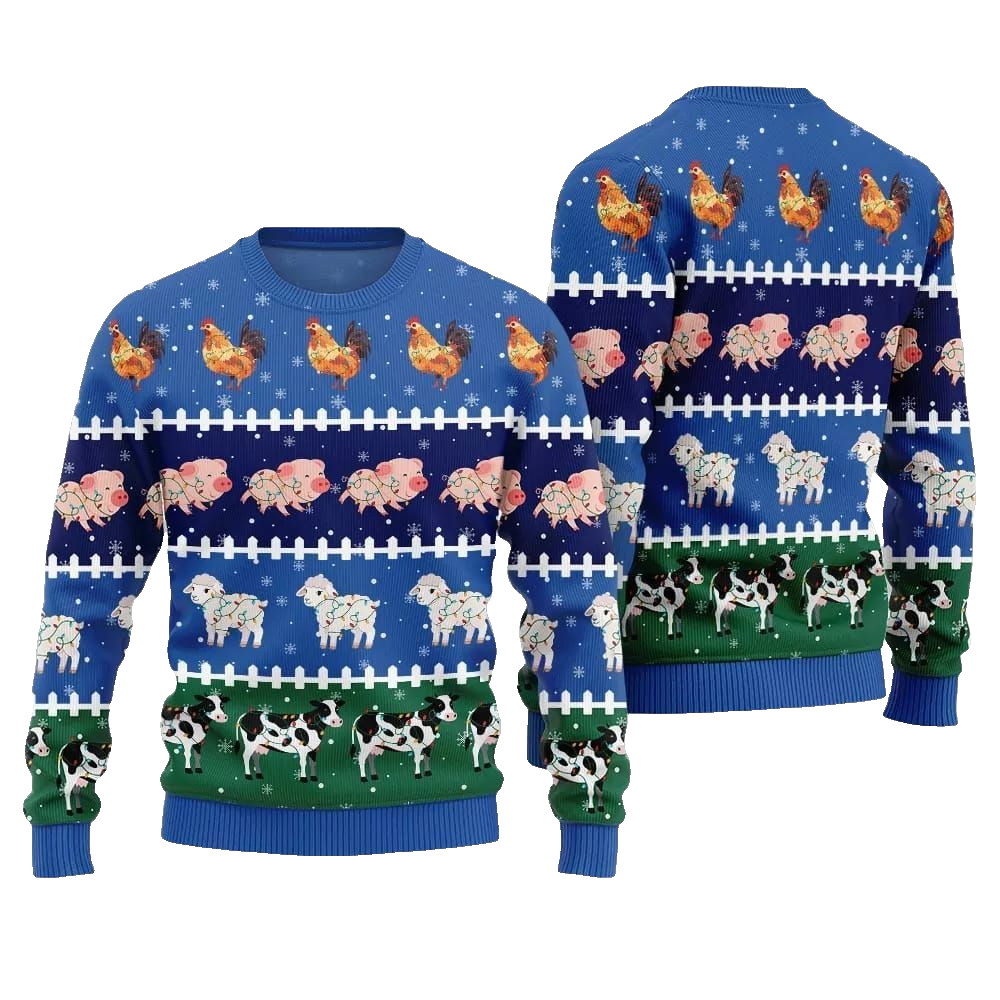 2026 Christmas Funny Farming Animals Ugly Christmas Sweater - Moonbestprint