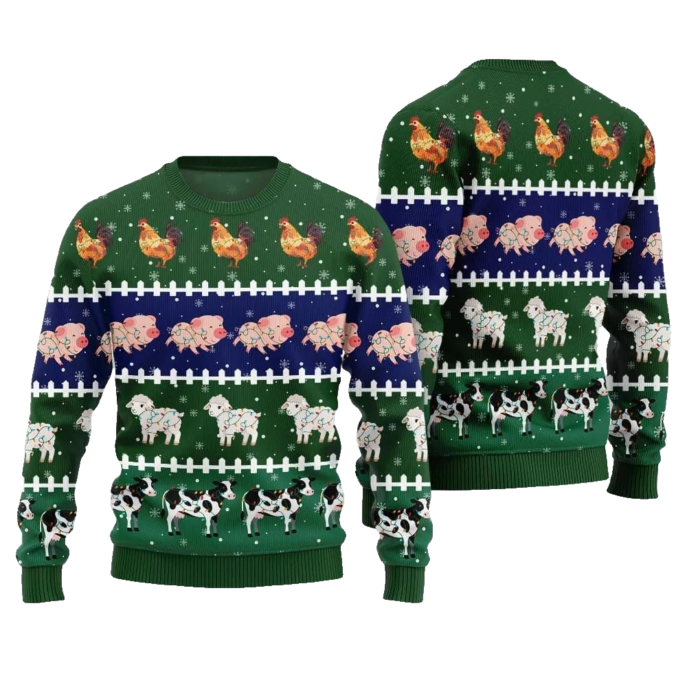 2026 Christmas Funny Farming Animals Ugly Christmas Sweater - Moonbestprint