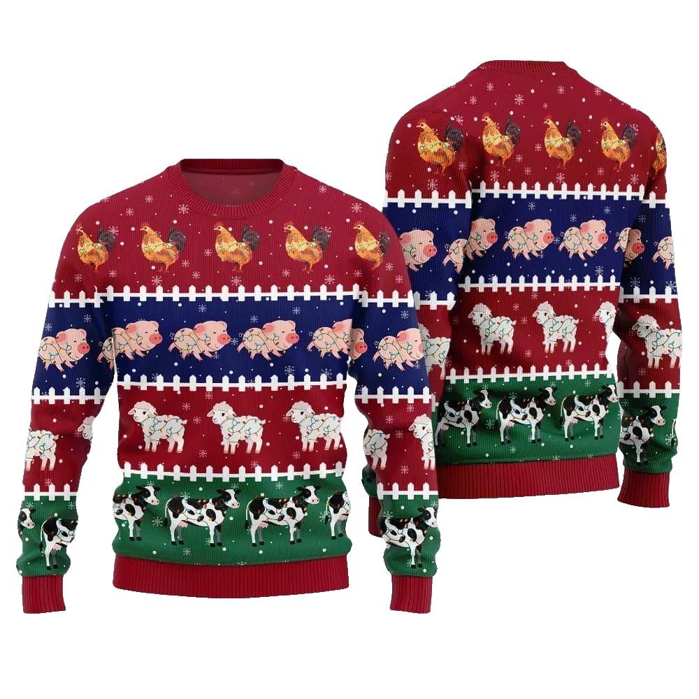 2026 Christmas Funny Farming Animals Ugly Christmas Sweater - Moonbestprint