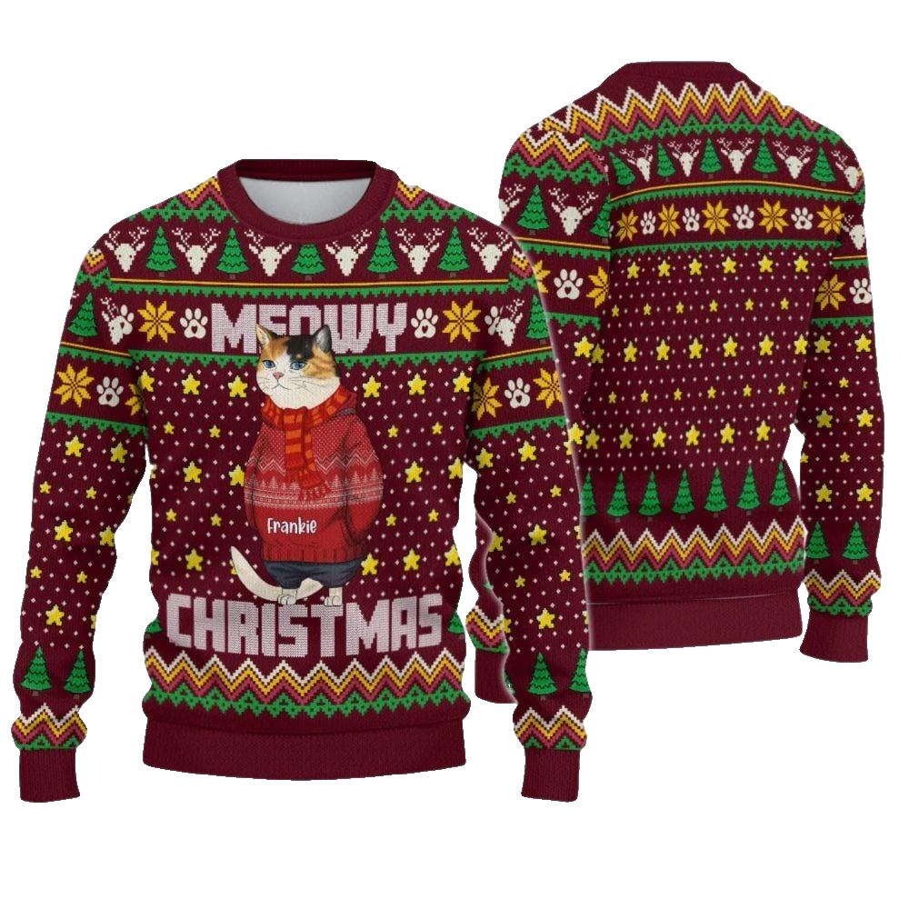 2026 Christmas Funny Cat Meowy Christmas Ugly Sweatshirt - Moonbestprint