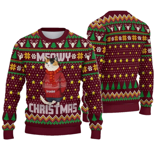 2026 Christmas Funny Cat Meowy Christmas Ugly Sweatshirt - Moonbestprint