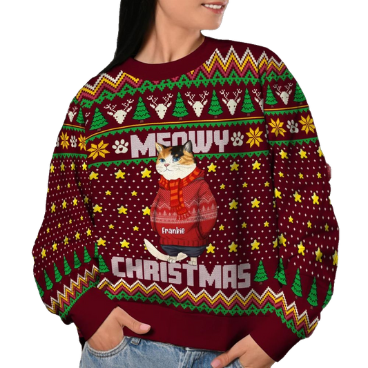 2026 Christmas Funny Cat Meowy Christmas Ugly Sweatshirt - Moonbestprint