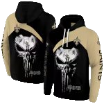 New Orleans Saints Logo And Skull Punisher Black Gold AOP Hoodie - Moonbestprint