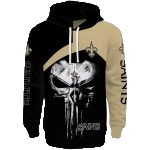 New Orleans Saints Logo And Skull Punisher Black Gold AOP Hoodie - Moonbestprint