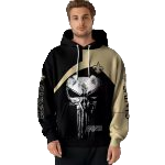 New Orleans Saints Logo And Skull Punisher Black Gold AOP Hoodie - Moonbestprint