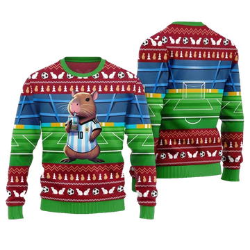 2026 Christmas Funny Capybara Football Ugly Christmas Sweater - Moonbestprint